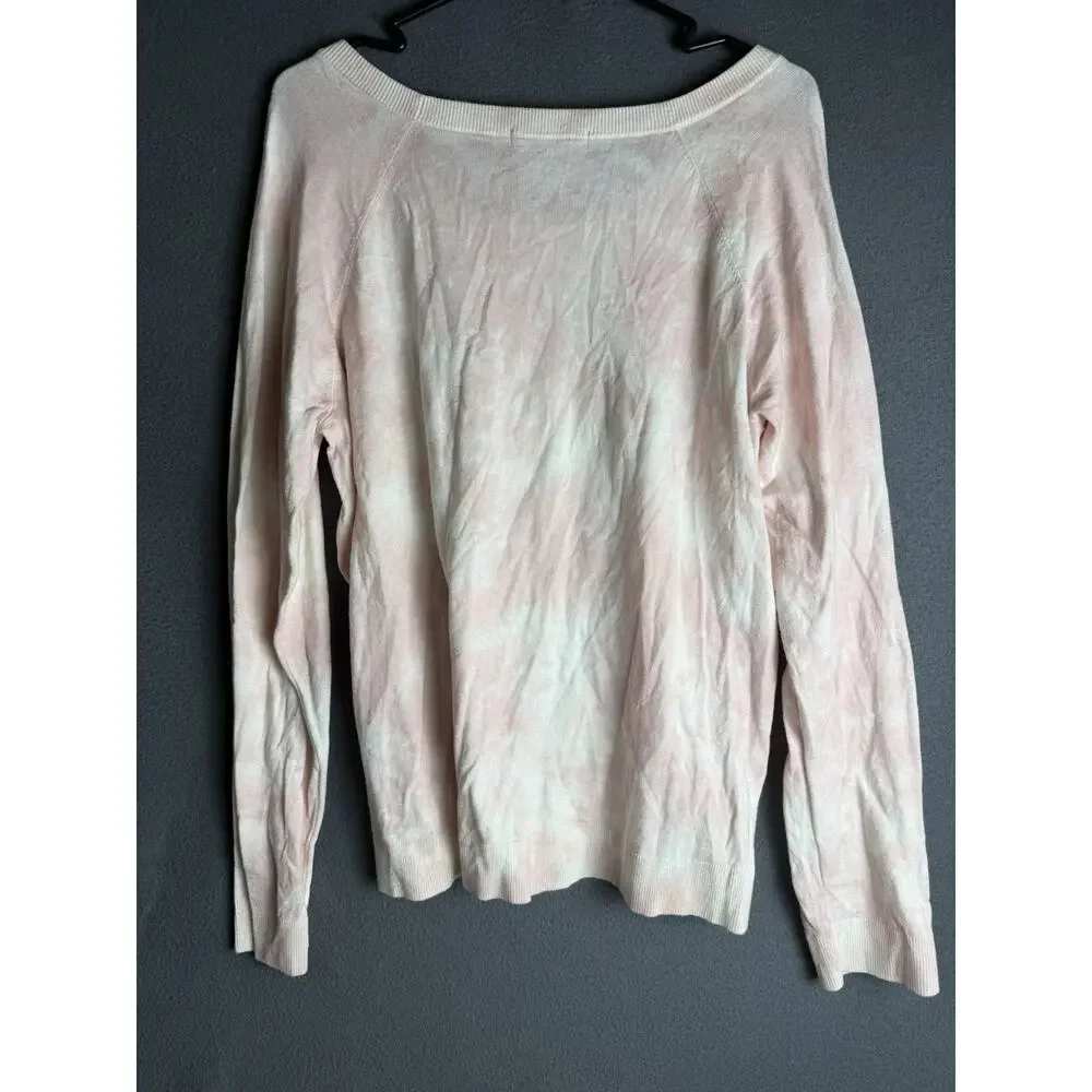 Sanctuary Women Pink Watercolor Pullover Lightweight Sweater XXL
